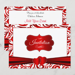 Red & White Verder Swirl Pattern Design Invitation