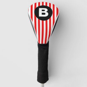 Red White Vertical Stripes Black Monogram Golf Head Cover