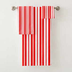 Red White Vertical Stripes Pattern Design Bath Towel Set