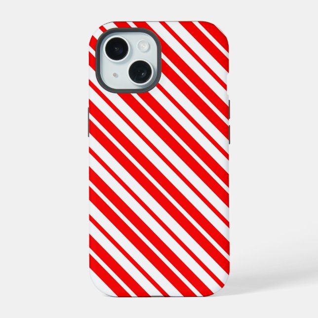 Red White Vertical Stripes Pattern Design iPhone 15 Case (Back)
