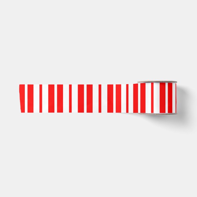 Red White Vertical Stripes Pattern Design Satin Ribbon (Front)