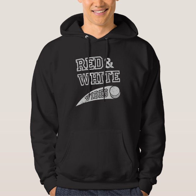 Red & White Vibes Hockey Team Fan Hoodie (Front)