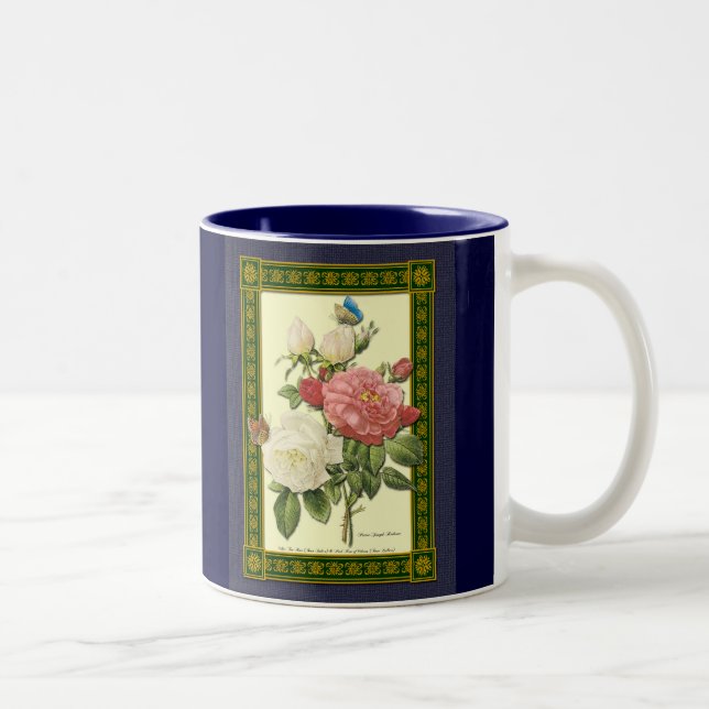Red White Vintage Botanical Roses Coffee Mug (Right)