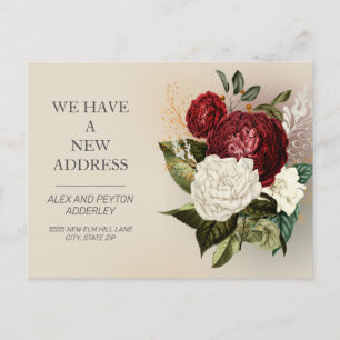 Red White Vintage Floral Roses Moving Announcement Postcard