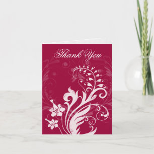 Red White Vintage Floral Wedding Thank You Card