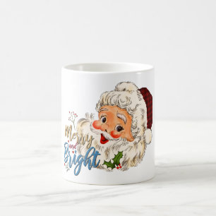 Red White Vintage Merry & Bright Santa Christmas Coffee Mug