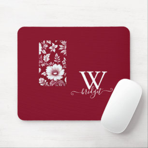 red & white Vintage Modern Floral Mouse Mat
