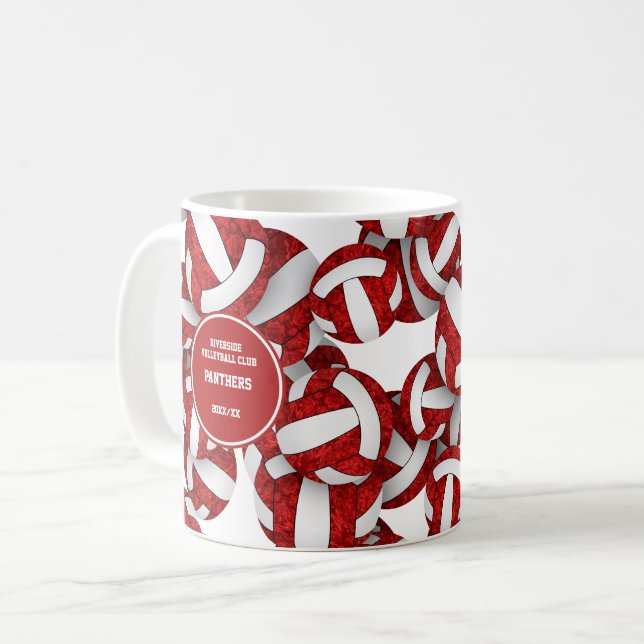 red white volleyball team colours coach name coffee mug (Front Left)
