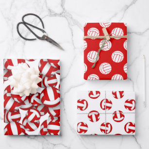 red white volleyballs kids teens birthday party wrapping paper sheet