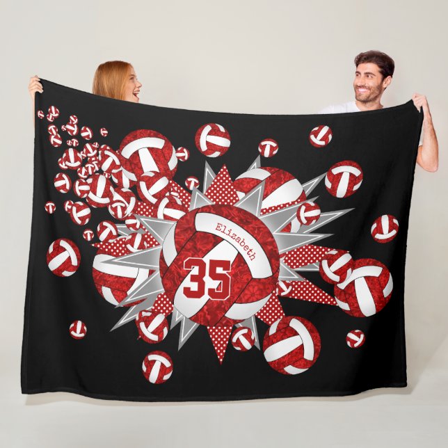 Red white volleyballs stars girls sports custom  fleece blanket (In Situ)