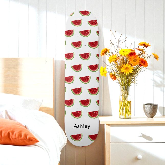 Red White Watermelon Summer Pattern  Skateboard (Creator Uploaded)