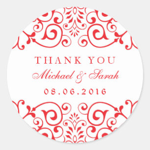 Red White Wedding Victorian Swirl Floral Sticker