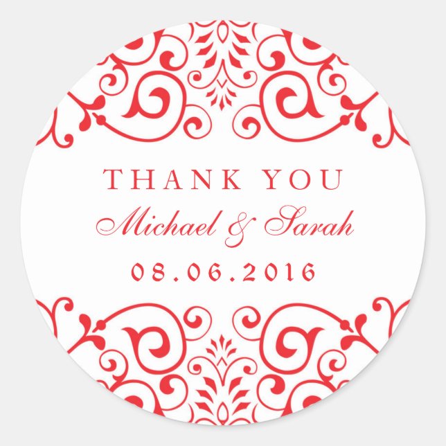 Red White Wedding Victorian Swirl Floral Sticker (Front)