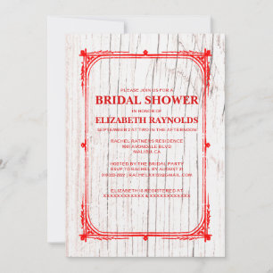 Red White Western Barn Wood Bridal Shower Invites