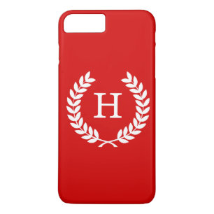 Red White Wheat Laurel Wreath Initial Monogram iPhone 8 Plus/7 Plus Case