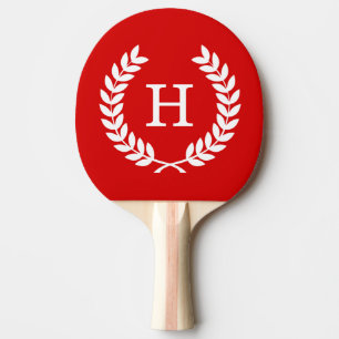 Red White Wheat Laurel Wreath Initial Monogram Ping Pong Paddle