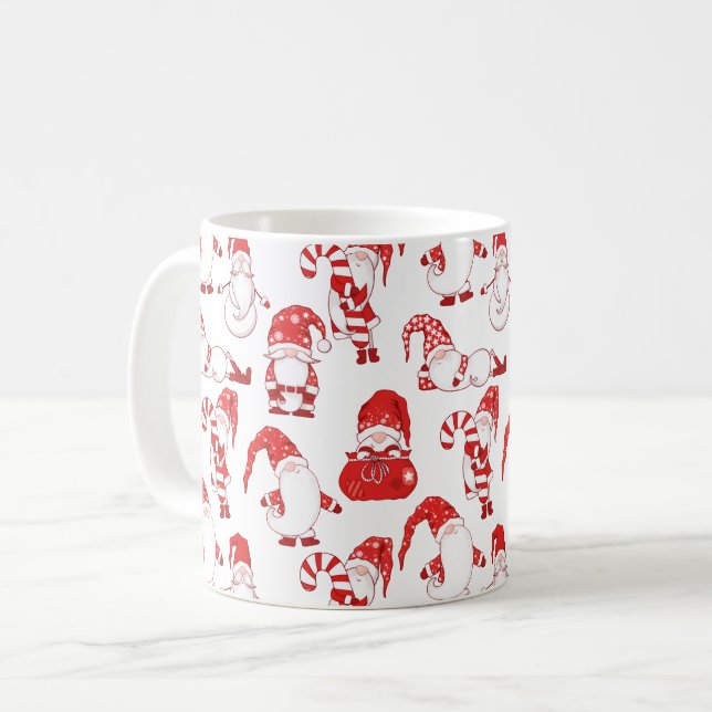 Red & White Whimsical Christmas Gnome Coffee Mug (Front Left)