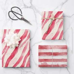 Red White Whimsical Stripes Birthday Wrapping Paper Sheet