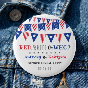 Red, White & Who? 4th Of July Gender Reveal Party 6 Cm Round Badge