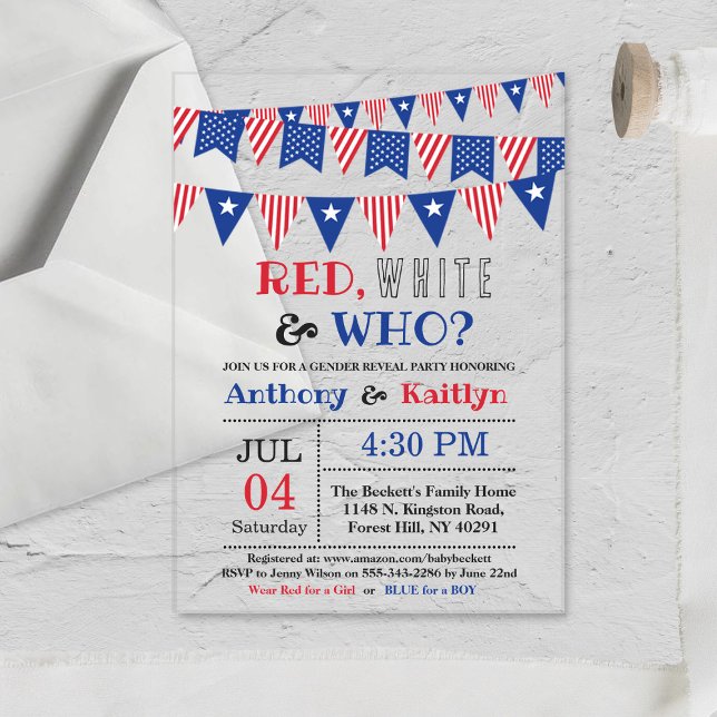 Red, White & Who? 4th Of July Gender Reveal Party Acrylic Invitations (Creator Uploaded)