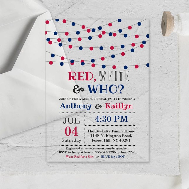 Red, White & Who? 4th Of July Gender Reveal Party Acrylic Invitations (Creator Uploaded)