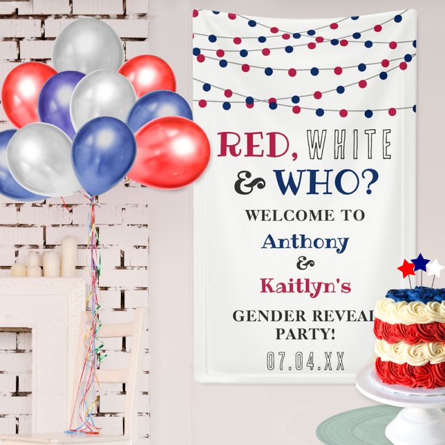 Red, White & Who? 4th Of July Gender Reveal Party Banner (Creator Uploaded)