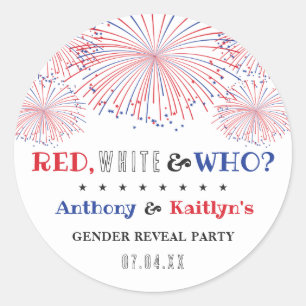 Red, White & Who? 4th Of July Gender Reveal Party Classic Round Sticker