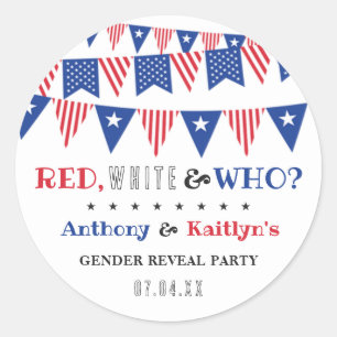 Red, White & Who? 4th Of July Gender Reveal Party Classic Round Sticker
