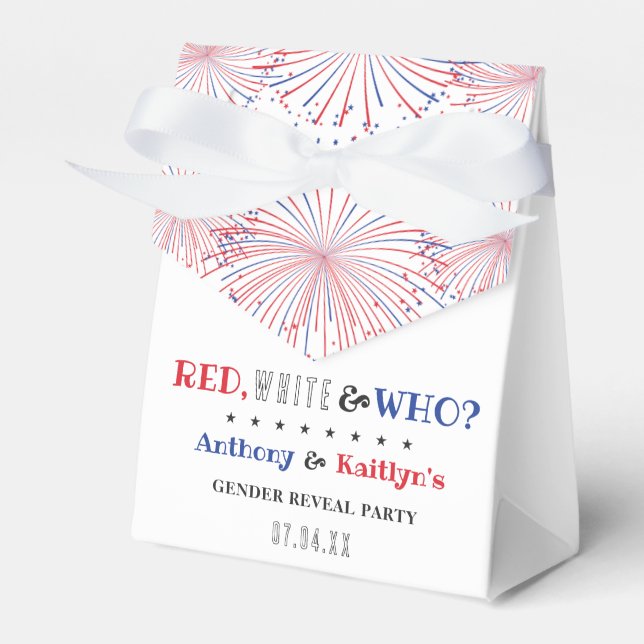 Red, White & Who? 4th Of July Gender Reveal Party Favour Box (Front Side)