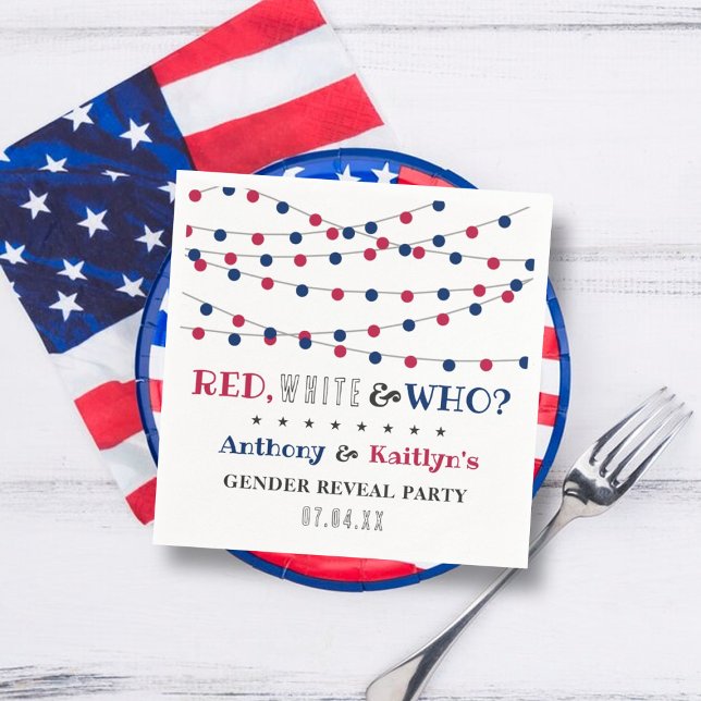 Red, White & Who? 4th Of July Gender Reveal Party Napkin (Creator Uploaded)