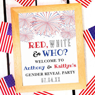 Red, White & Who? 4th Of July Gender Reveal Party Poster