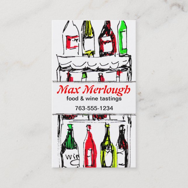 red white wine bottles sommelier biz card (Front)
