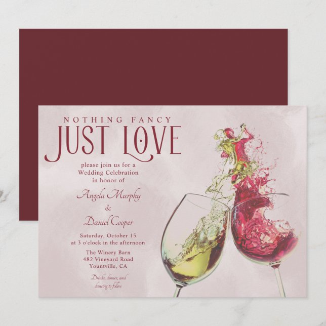 Red White Wine Dance Just Love Wedding Celebration Invitation (Front/Back)