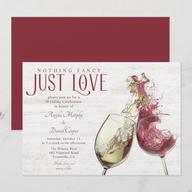 Red White Wine Dance Just Love Wedding Celebration Invitation (Front/Back)