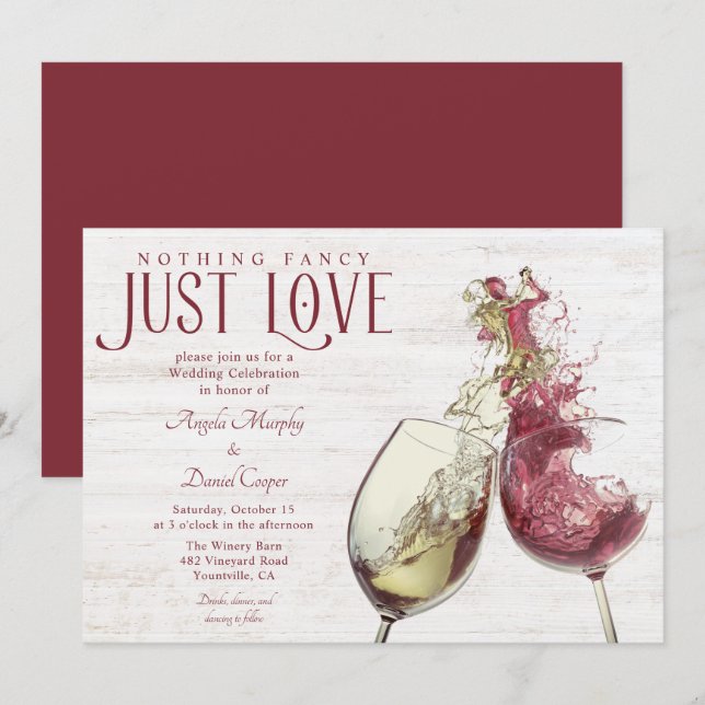Red White Wine Dance Just Love Wedding Celebration Invitation (Front/Back)