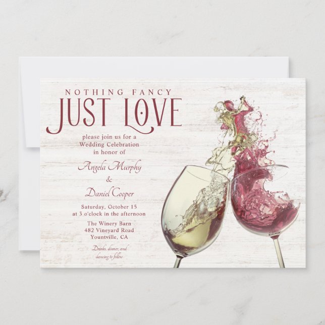 Red White Wine Dance Just Love Wedding Celebration Invitation (Front)