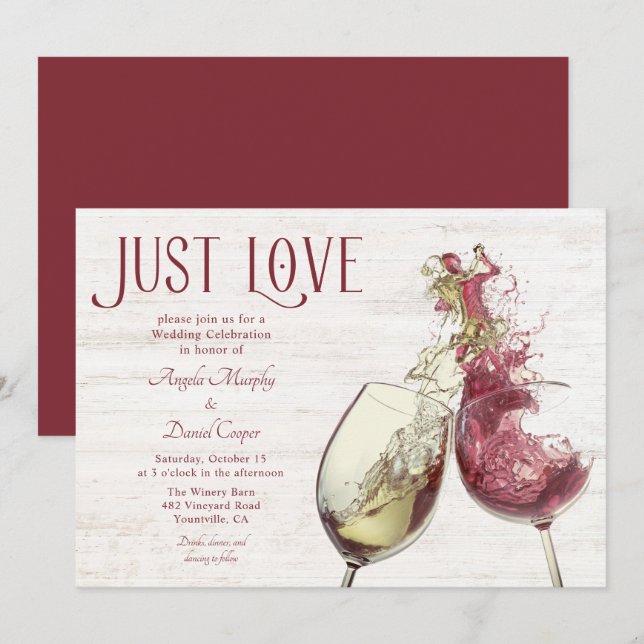 Red White Wine Dance Just Love Wedding Celebration Invitation (Front/Back)