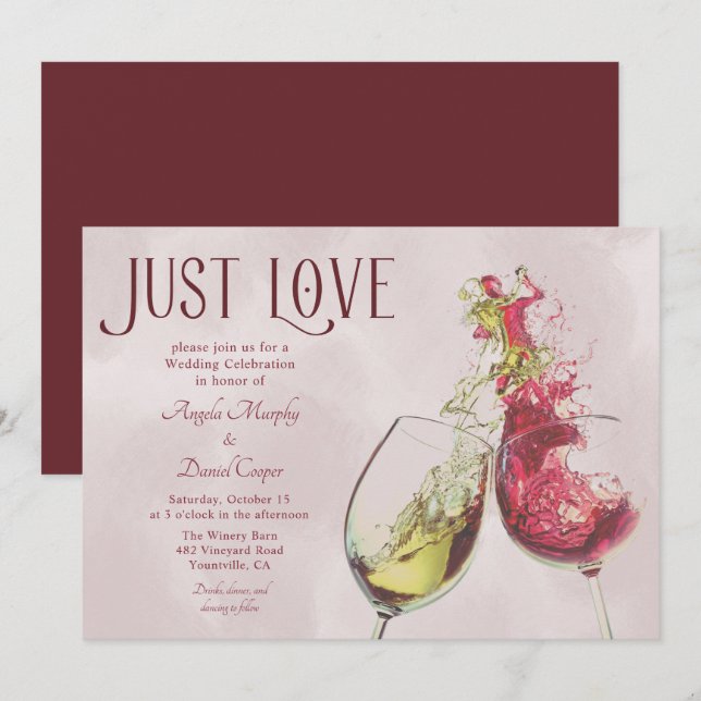 Red White Wine Dance Just Love Wedding Celebration Invitation (Front/Back)