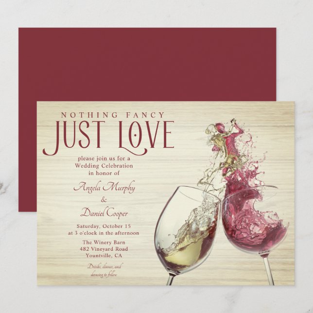 Red White Wine Dance Just Love Wedding Celebration Invitation (Front/Back)