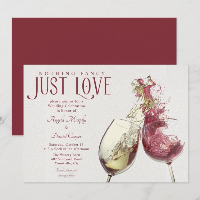 Red White Wine Dance Just Love Wedding Celebration Invitation (Front/Back)