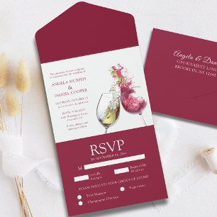 Red & White Wine Dance Wedding with RSVP All In One Invitation
