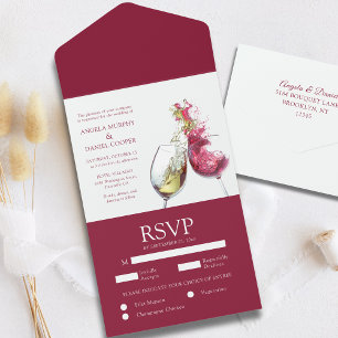 Red White Wine Dance Winery Vineyard Wedding All In One Invitation