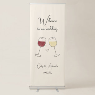 Red White Wine Glass Wedding Welcome Retractable Banner