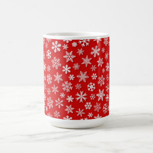 RED & WHITE WINTER HOLIDAY SNOWFLAKES COFFEE MUG