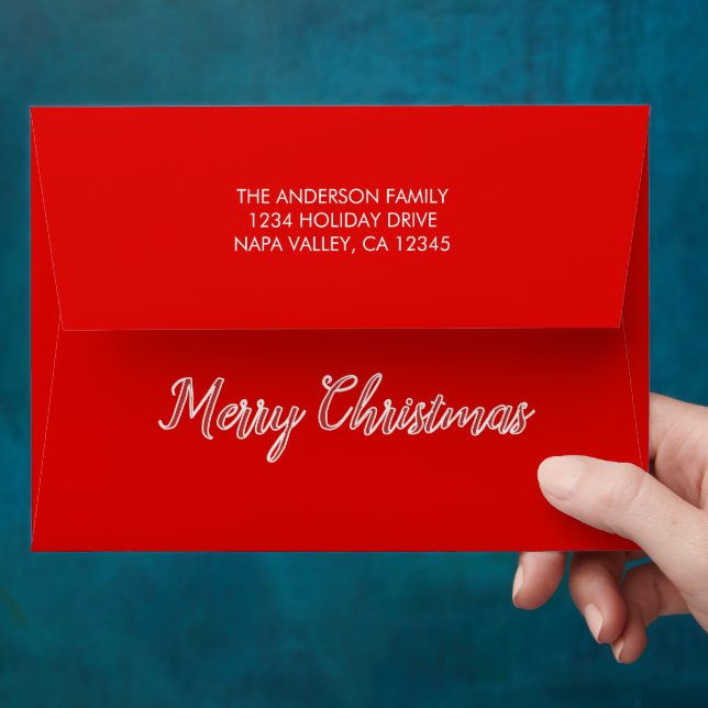 Red & White Winter Modern Elegant Merry Christmas Envelope (Hand)
