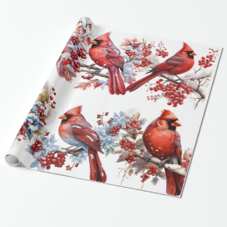 Red White Winter Wonderland Cardinals Christmas Wrapping Paper