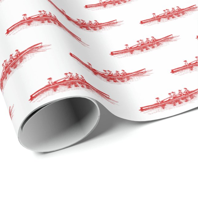 Red White Women Rowing Rowers Crew Team Sports Wrapping Paper (Roll Corner)