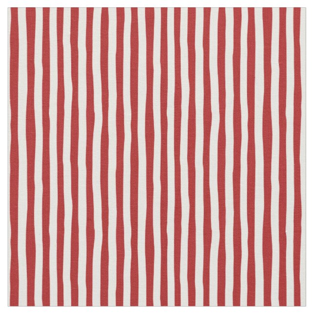 Red & White Wonky Stripes Fabric (Close Up)
