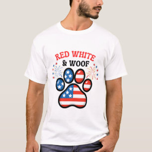 Red White Woof Dog 4th July Humour  T-Shirt