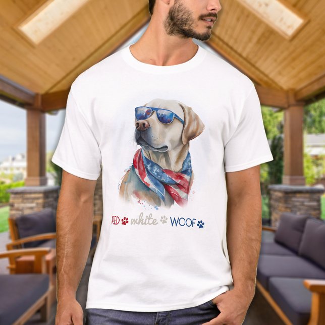 Red White Woof Patriotic Labrador Dog 4th Of July T-Shirt (Creator Uploaded)